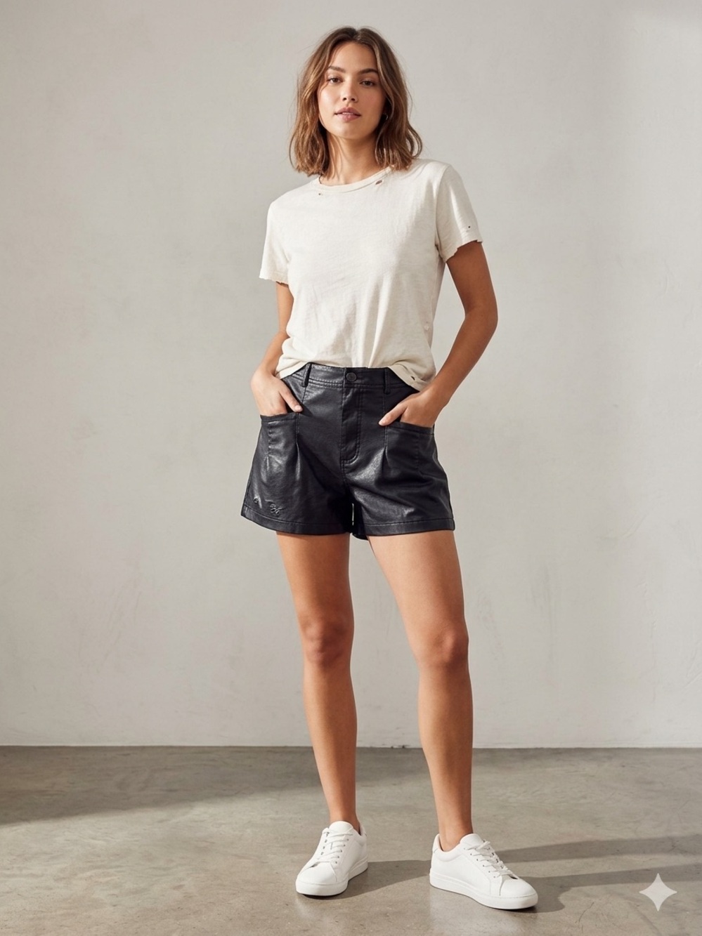 Free People Black Faux Leather High Rise Shorts Size 8